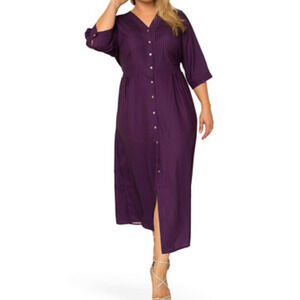 Standards & Practices dress deep purple pintuck cuffed maxi size 2X